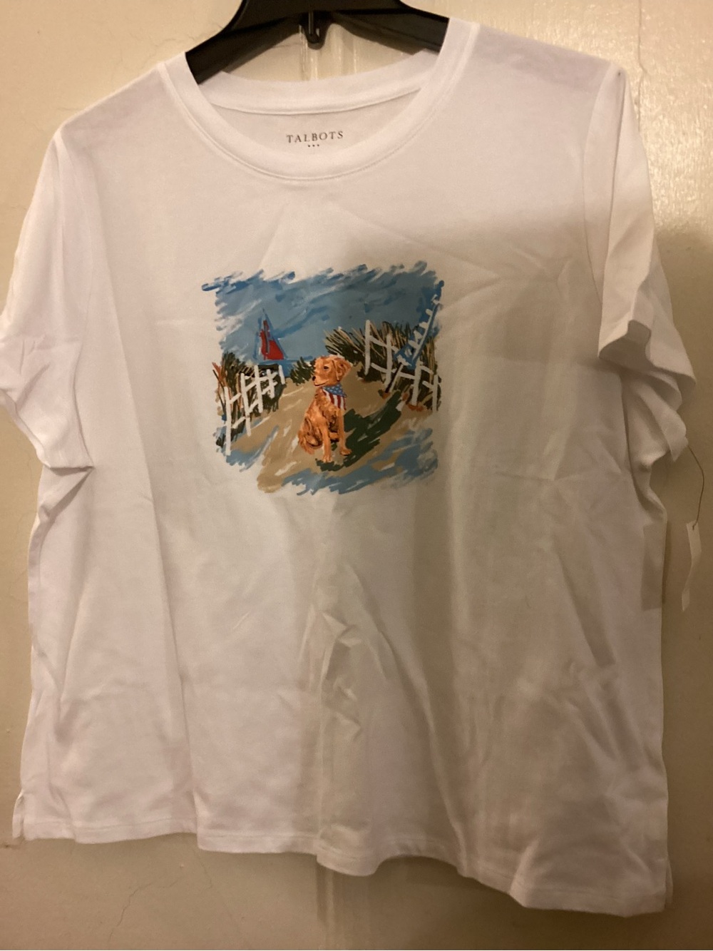 Talbots XL White Dog with American Bandana at beach short sleeve tee - Picture 5 of 7